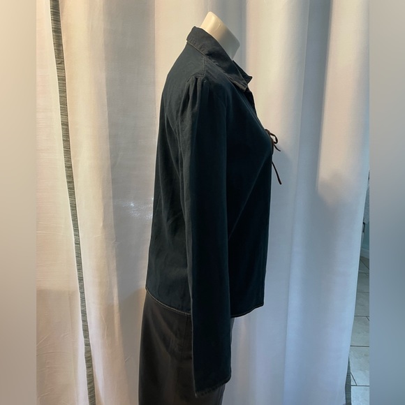 Billblass Vintage Inspired 1970’s Denim Lace Bell Sleeve Leather Tie Shirt - Picture 4 of 6